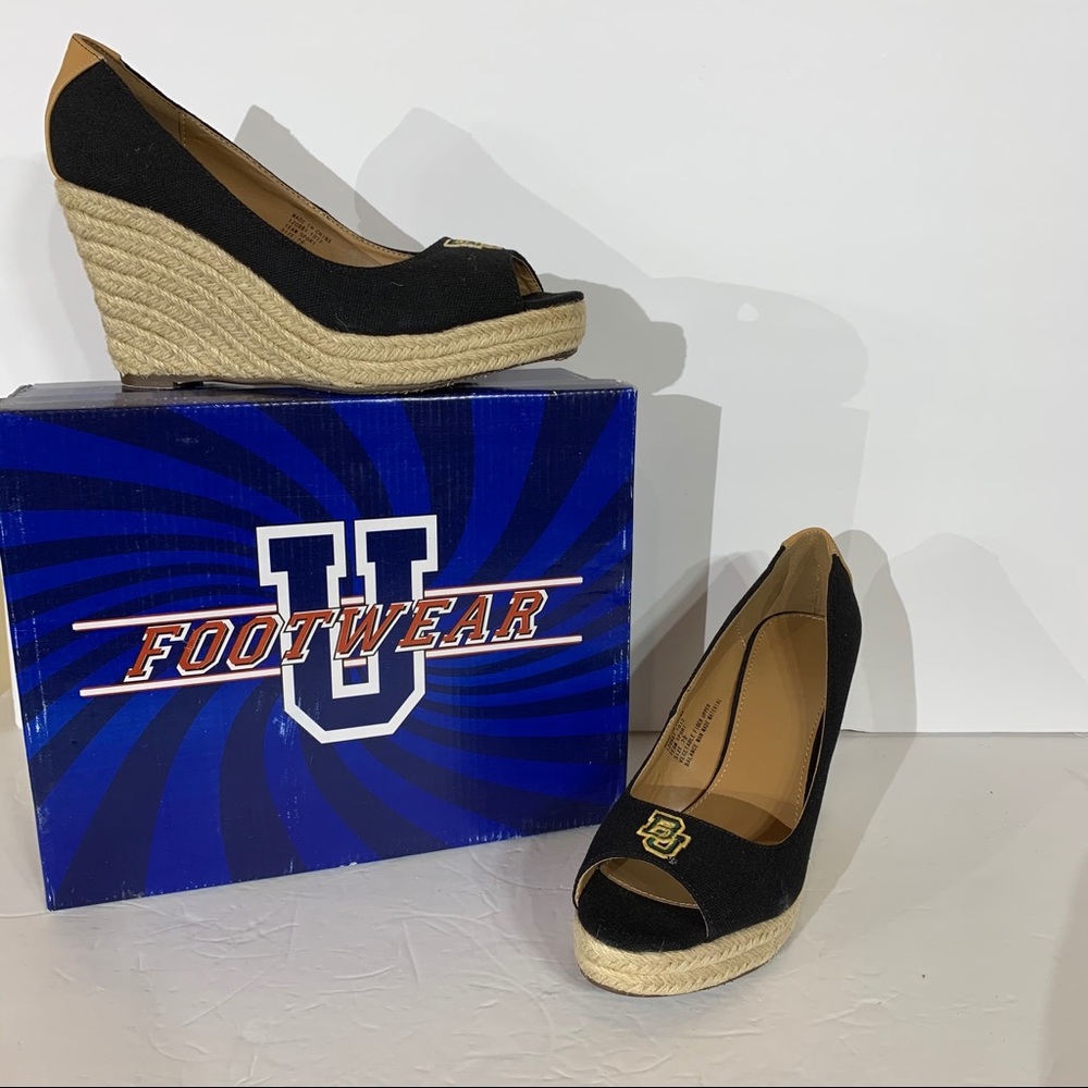 Baylor University Logo Black Canvas Espadrille Wedges - Size 7.5